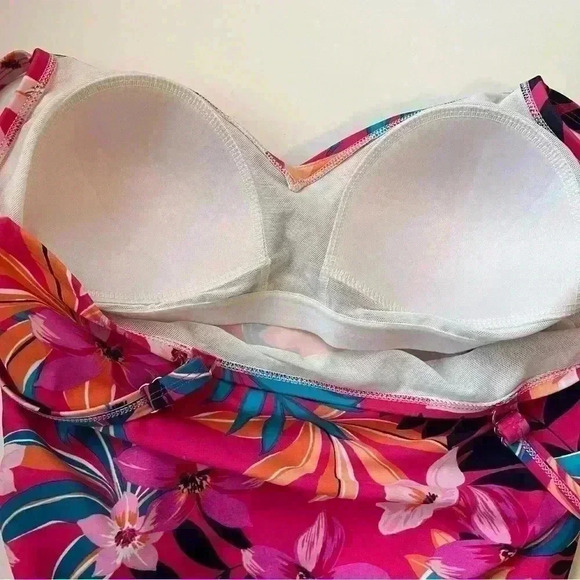 Croft & Barrow pink floral bathing suite top or tankini ruched sides size small - Picture 12 of 14